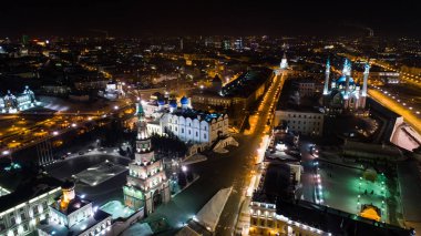 Kazan Kremlin gece bir yükseklikten