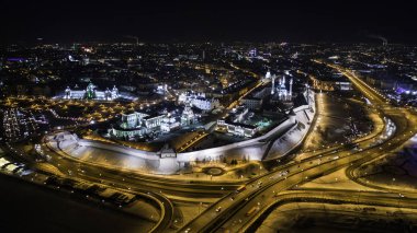 Kazan Kremlin gece bir yükseklikten