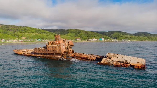 old scrap metal in Sakhalin bay