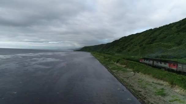 Vecchio Treno Giapponese Cavalca Rzd Sulla Ferrovia Scartamento Ridotto Sakhalin — Video Stock