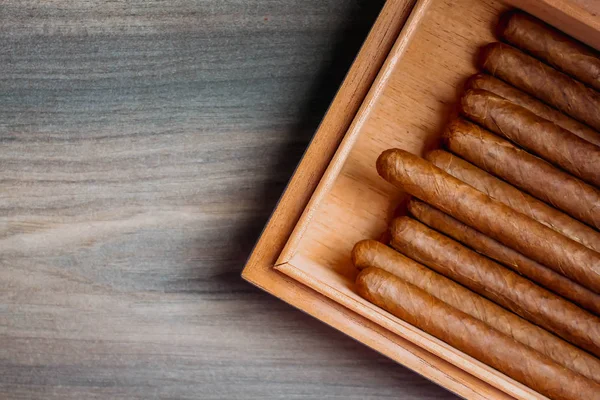 Zigarren Humidor Auf Dem Hölzernen Hintergrund — Stockfoto