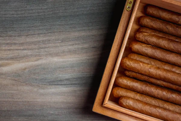 Zigarren Humidor Auf Dem Hölzernen Hintergrund — Stockfoto