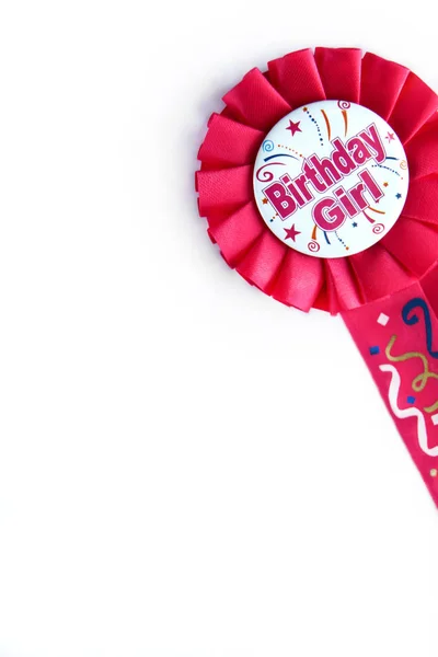 Pink Születésnapi Rozetta Boldog Születésnapot Kívánság Részére Egy Lány Egy — Stock Fotó