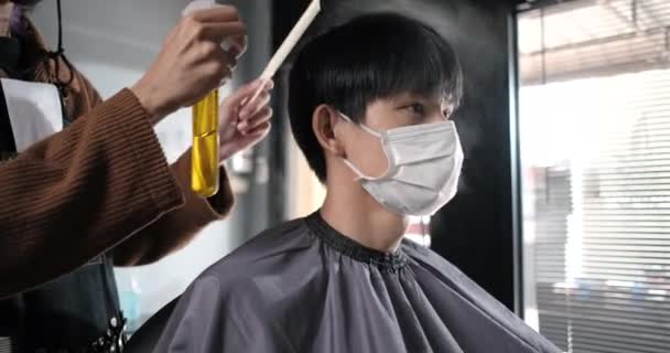 Asia Barber Shop Corte Pelo Cola Uso Del Cliente Negocio — Vídeo de stock