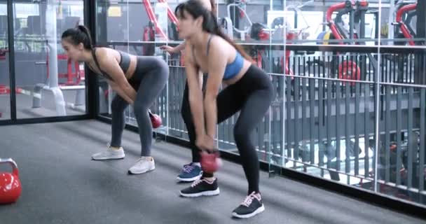Grup Asyalı Kadınlar Spor Giyim Spor Salonunda Antrenman Yapıyorlar Kişisel — Stok video