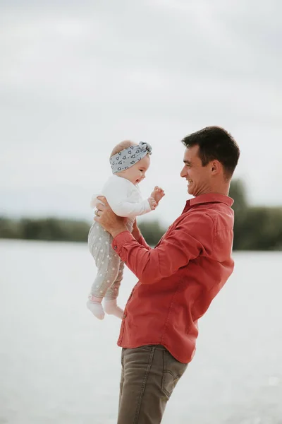 Family Parenthood Fatherhood People Concept Happy Man Little Girl Having — Stock Photo, Image