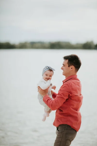 Family Parenthood Fatherhood People Concept Happy Man Little Girl Having — Stock Photo, Image