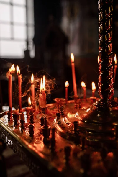 Candles Dark Church Selective Focus — Stock Photo, Image