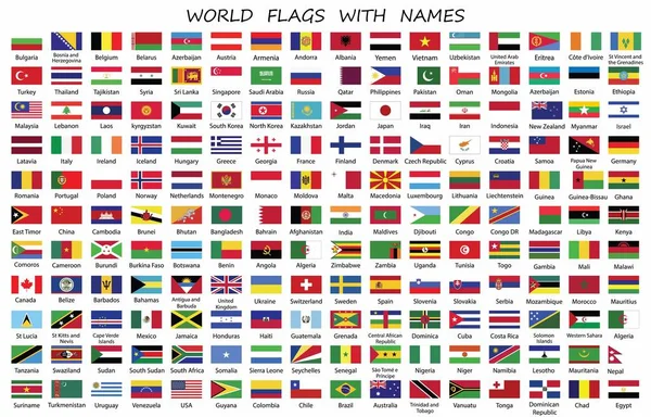 Κόσμος Σημαίες Χωρών Ονόματα Λευκό Υπόβαθρο Διάνυσμα — Διανυσματικό Αρχείο