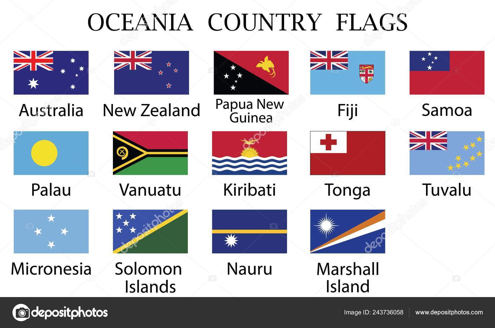 Paises de oceania con sus banderas