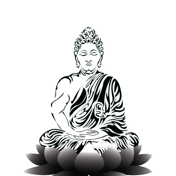 佛陀坐在莲花上 沉思在单莲的位置 在白色背景上被孤立的复杂手绘图 纹身设计 — 图库矢量图片