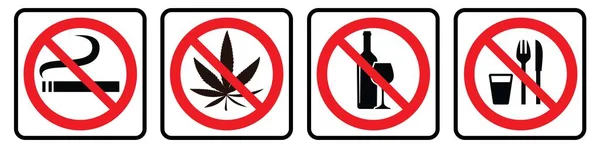 Kein Raucherzeichen Kein Marihuana Zeichen Kein Alkoholzeichen Kein Lebensmittel Symbol — Stockvektor