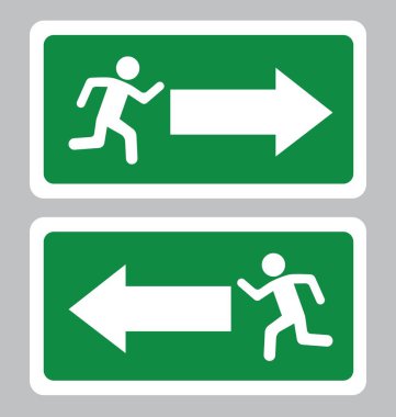 Acil çıkış sembolü. Yeşil arka plan illüstrasyon tarafından çizim kurulu çıkmak