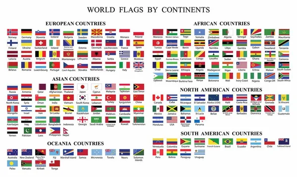 Παγκόσμια Συλλογή Σημαία Κόσμος Σημαίες Από Continents World Χώρες Σημαίες — Διανυσματικό Αρχείο