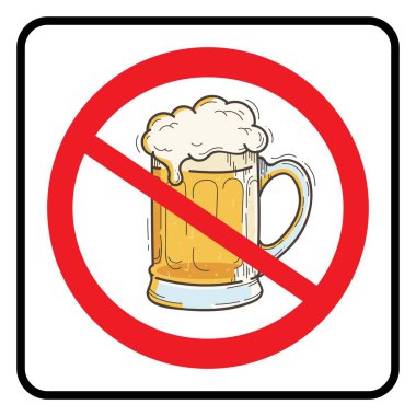 Bira Sign.Prohibition iz yok. Beyaz arka plan illüstrasyon tarafından çizim yok bira simge. Renkli bira bardağı 