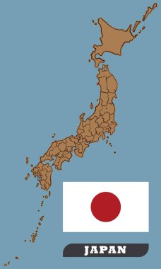 Mavi arka plan illüstrasyon tarafından çizim içinde Japonya ve Japonya Japan.Map, bayrak ve Japonya bayrak harita