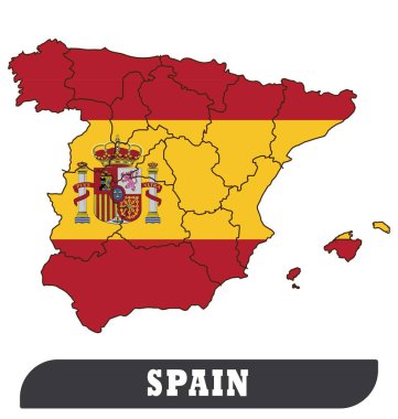 İspanyol harita ve İspanyol bayrağı. İspanyolca harita ve İspanyolca kullanım için resimde tarafından çizim arka plan bayrak