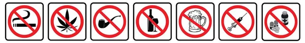 Drugs Prohibition Sign Collection Smoking Marijuana Tobacco Pipe Alcohol Beer — Image vectorielle