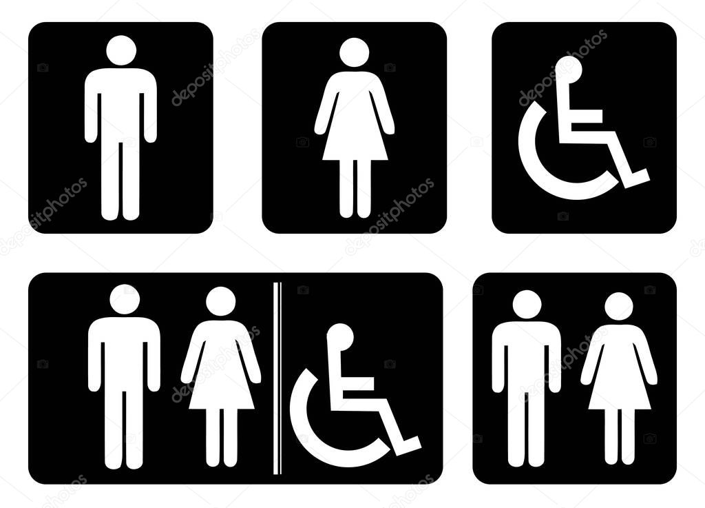 Washroom sign - restroom symbol.Male Washroom Icon,Female Washroom Icon collection in black background drawing by illustration