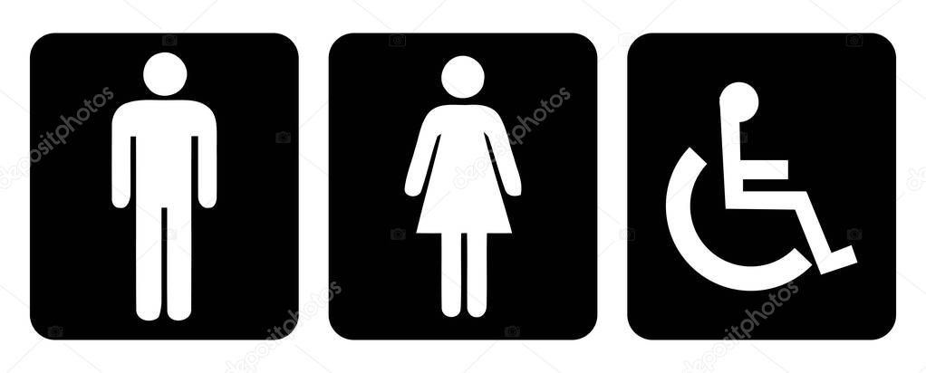 Washroom and rest room symbol.Men washroom symbol and Women washroom symbol.Restroom symbol in black background drawing by illustration 