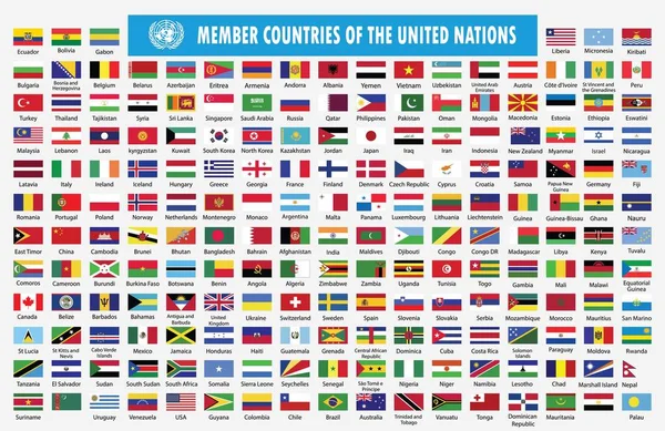Zászlók Tagok Ország Egyesült Nations World Zászlók Gyűjtemény Nevek — Stock Vector