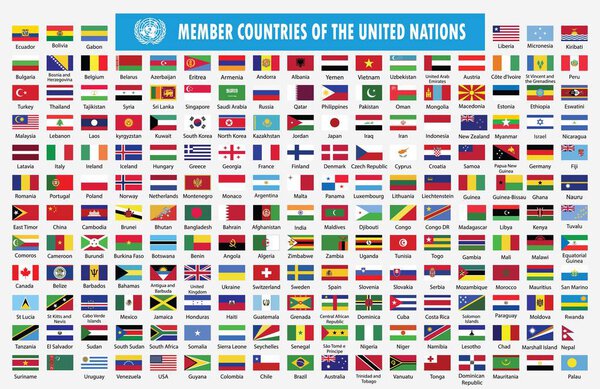 Flags of members countries of the United Nations.World Flags collection with names
