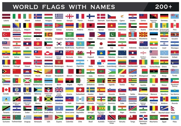 World Flagge Collection World Flagge Mit Grafschaften Names World Flagge — Stockvektor