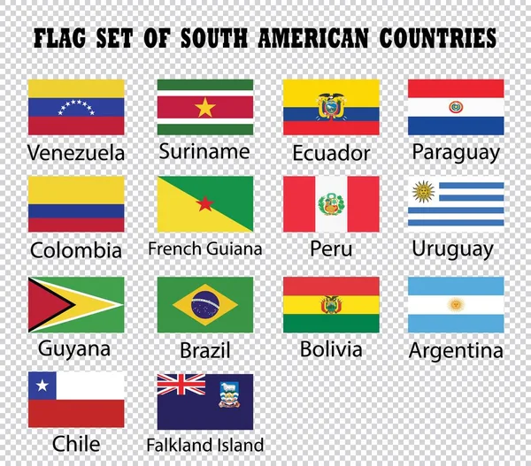 Flaggensatz Südamerikanischer Länder Flaggen Südamerikanischer Länder Transparenter Hintergrundzeichnung Durch Illustration — Stockvektor
