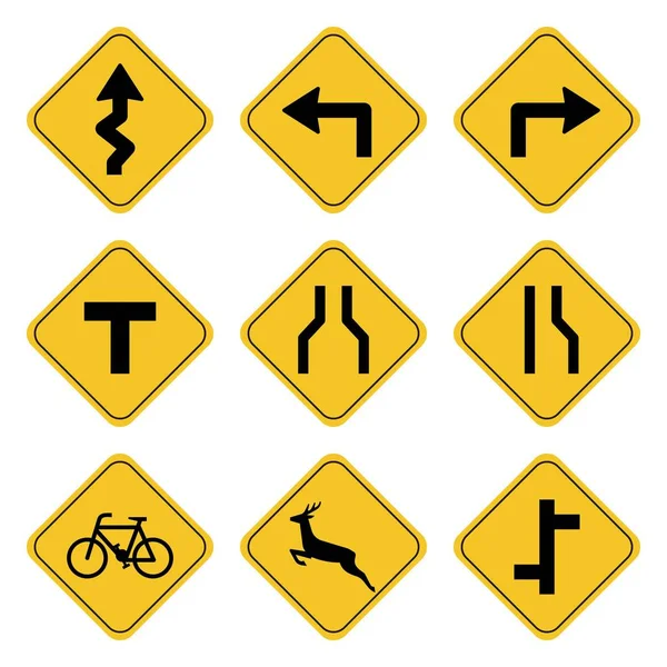 Road Sign Collection Drawing Illustration Road Symbol Yellow Background Drawing — Stock Vector