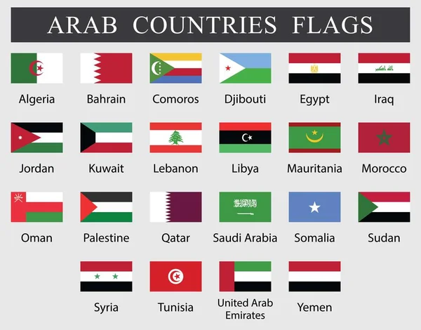 Colección Banderas Los Países Árabes Veinte Remolcar Las Banderas Los — Archivo Imágenes Vectoriales