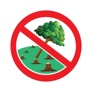 Ağaç işaretini kesmeyin. Orman sembolü çizim Illustration yok etmeyin. Ağaç işaretini kesmeyi kes