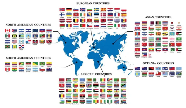 Drapeaux Monde Carte Monde Carte Monde Des Drapeaux Des Pays — Image vectorielle