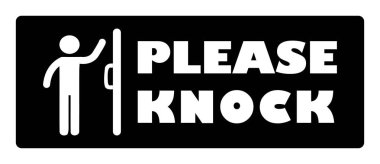 Please knock door sign.Man knocking door icon on black background drawing by illustration clipart