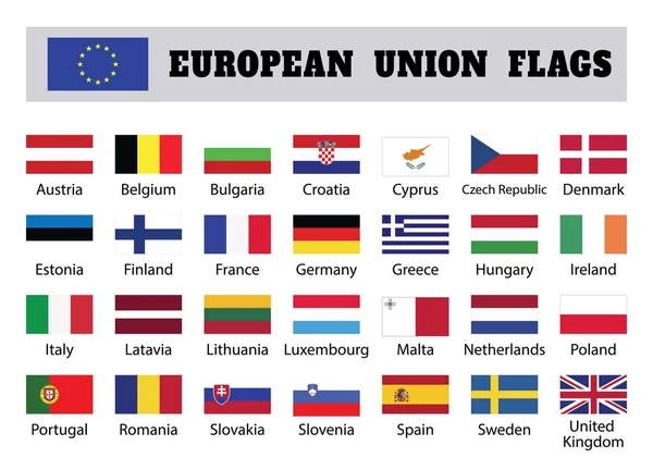 União Europeia Grandes Bandeiras Set Vinte Oito Países Membros União — Vetor de Stock