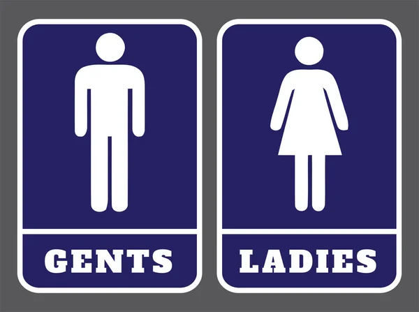 女士们和根茨洗手间的标志 Gents 洗手间图标和女士洗手间图标在蓝色背景绘图插图 — 图库矢量图片