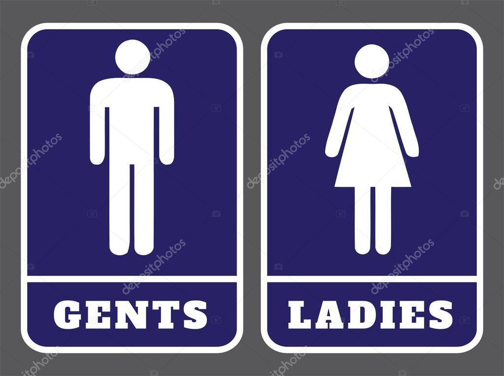 Ladies and Gents washroom sign.Gents washroom icon and Ladies washroom icon on blue background Drawing by Illustration