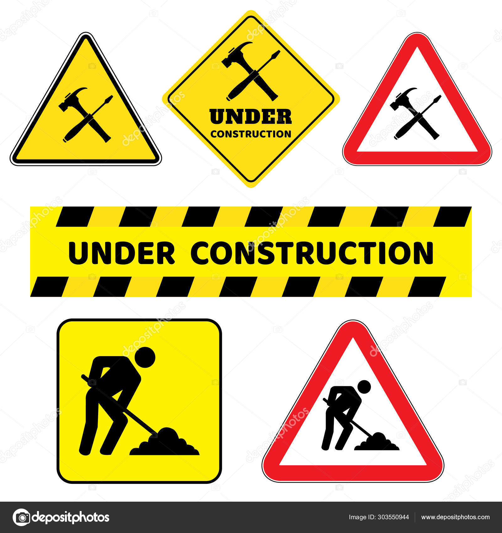 Construction Sign Collection Six Construction Sign Drawing Illustration