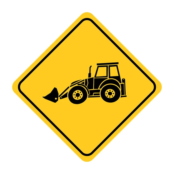 掘削機重機道路標識イラストによる図面 黄色の背景に掘削機重機道路標識 — ストックベクタ