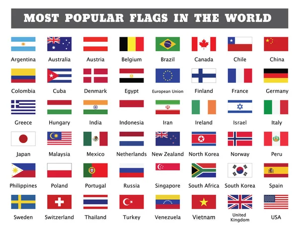 Las Banderas Más Populares Del Mundo Cuarenta Ocho Países Populares — Vector de stock
