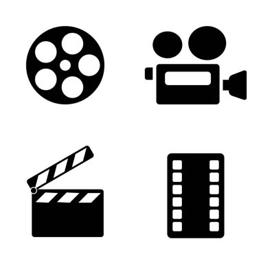 Bir dizi sinema ikonu illüstrasyonla çiziliyor. Video kamera simgesi