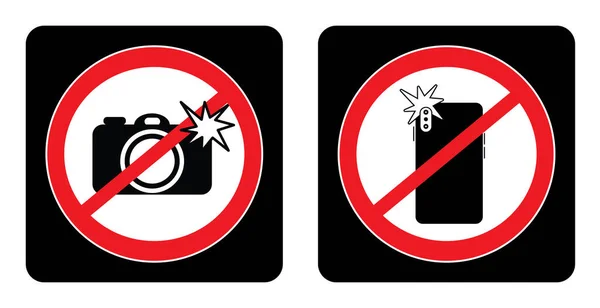 Gebruik Het Camera Symbool Niet Geen Camera Pictogram Zwarte Achtergrond — Stockvector