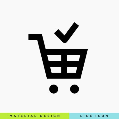 alışveriş sepeti ile onay satırı vektör minimalist simgesi