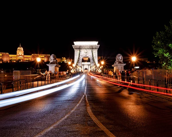 Kettenbrücke Budapest Der Nacht Ungarn — Stockfoto