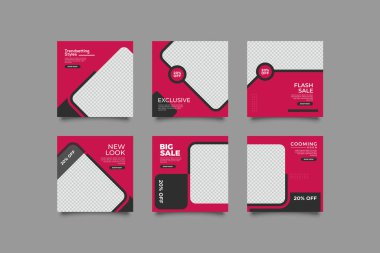 Dijital Pazarlama için Düzenlenebilir Posta Şablonu Sosyal Medya Afişleri. Brand Moda 'nın tanıtımı. Hikayeler. Akıyor. Vektör İllüstrasyonu - Vektör