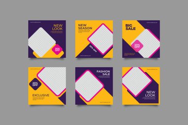 Basit Düzenlenebilir Posta Şablonu Dijital Pazarlama için Sosyal Medya Sancakları. Promo Brand Moda. Facebook, Instagram, Twitter Afişleri. Vektör İllüstrasyonu