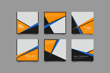 Dijital pazarlama ve satış tanıtımı için sosyal medya şablonu. Moda reklamcılığı. Bayrak teklifi. mockup foto vektör çerçeve çizimi