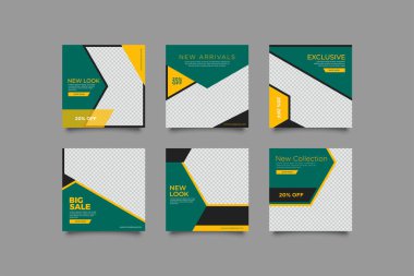 Dijital Pazarlama için Düzenlenebilir Posta Şablonu Sosyal Medya Afişleri. Brand Moda 'nın tanıtımı. Hikayeler. Akıyor. Vektör İllüstrasyonu - Vektör