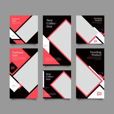 Sosyal ağ hikayeleri ve gönderileri için modaya uygun bir şablon, vektör illüstrasyonu. Sosyal medya için özgeçmiş tasarla.