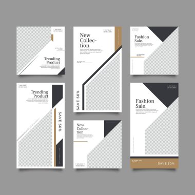 Sosyal ağ hikayeleri ve gönderileri için modaya uygun bir şablon, vektör illüstrasyonu. Sosyal medya için özgeçmiş tasarla.