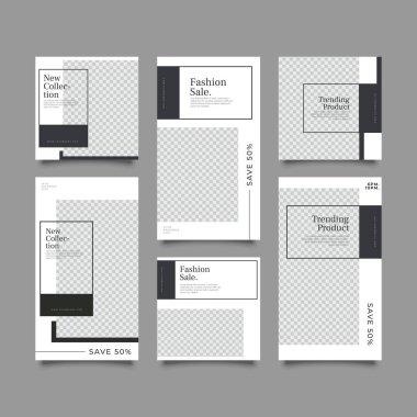 Sosyal ağ hikayeleri ve gönderileri için modaya uygun bir şablon, vektör illüstrasyonu. Sosyal medya için özgeçmiş tasarla.